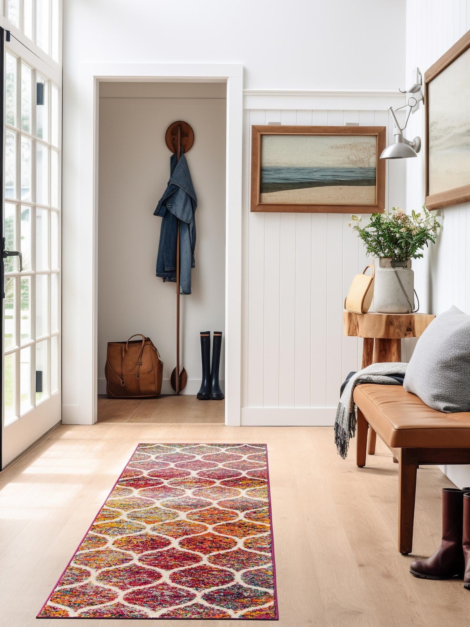 Multicolor 2' x 5' 1 Trellis Frieze Runner Area Rug Geometric Modern Unique Stain Resistant Easy Clean Carpet for Living, Dining, Bedrooms, Office for Sale at Rug Engine