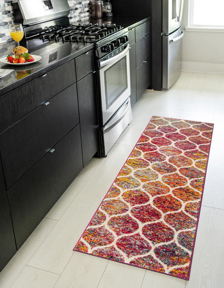 Multicolor 2' 7 x 11' Trellis Frieze Runner Area Rug Geometric Modern Unique Stain Resistant Easy Clean Carpet for Living, Dining, Bedrooms, Office for Sale at Rug Engine