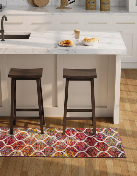 Multicolor 2' 7 x 11' Trellis Frieze Runner Area Rug Geometric Modern Unique Stain Resistant Easy Clean Carpet for Living, Dining, Bedrooms, Office for Sale at Rug Engine