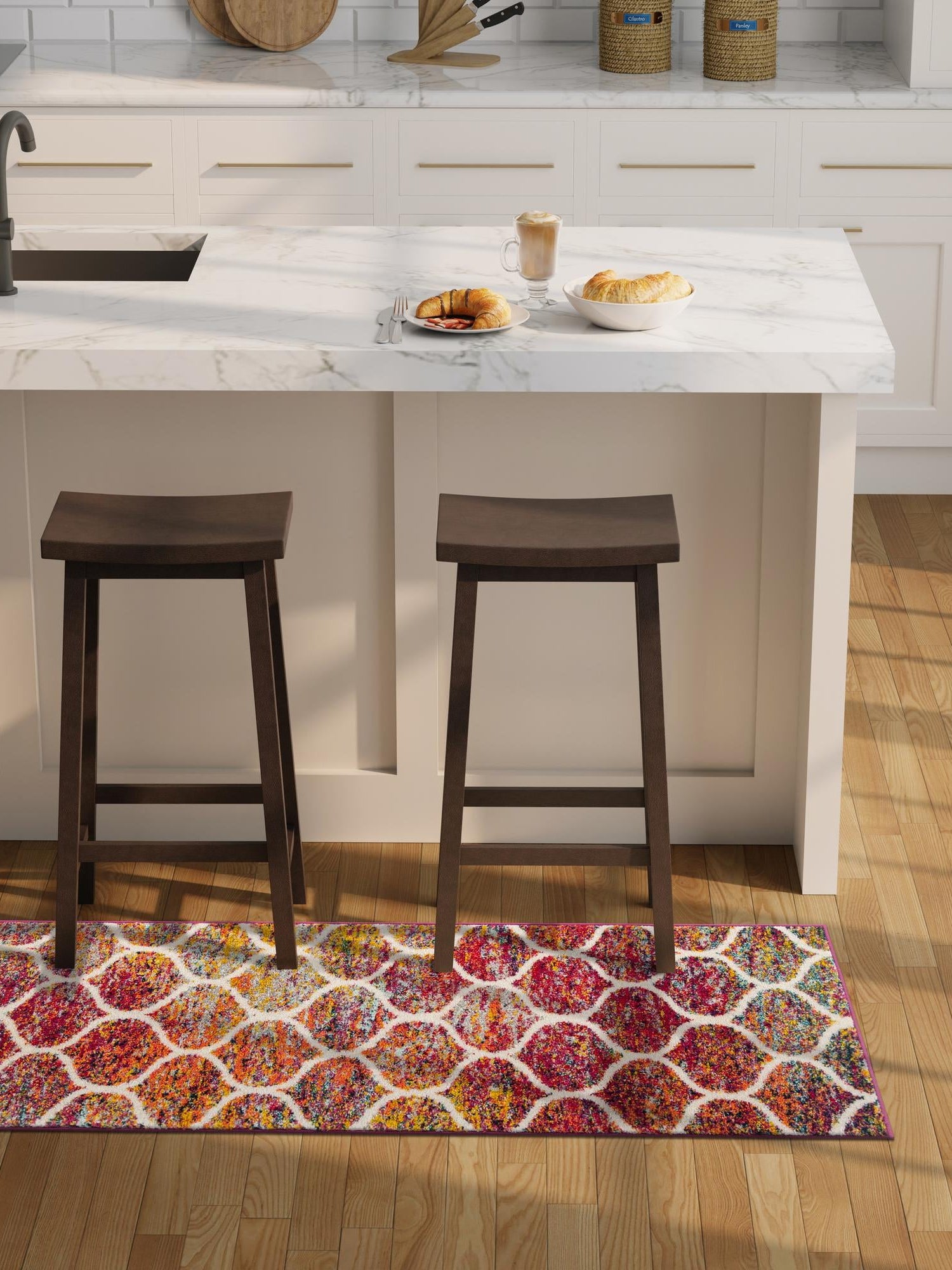 Multicolor 2' x 7' 1 Trellis Frieze Runner Area Rug Geometric Modern Unique Stain Resistant Easy Clean Carpet for Living, Dining, Bedrooms, Office for Sale at Rug Engine