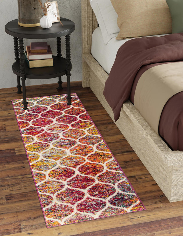 Multicolor 2' 7 x 11' Trellis Frieze Runner Area Rug Geometric Modern Unique Stain Resistant Easy Clean Carpet for Living, Dining, Bedrooms, Office for Sale at Rug Engine