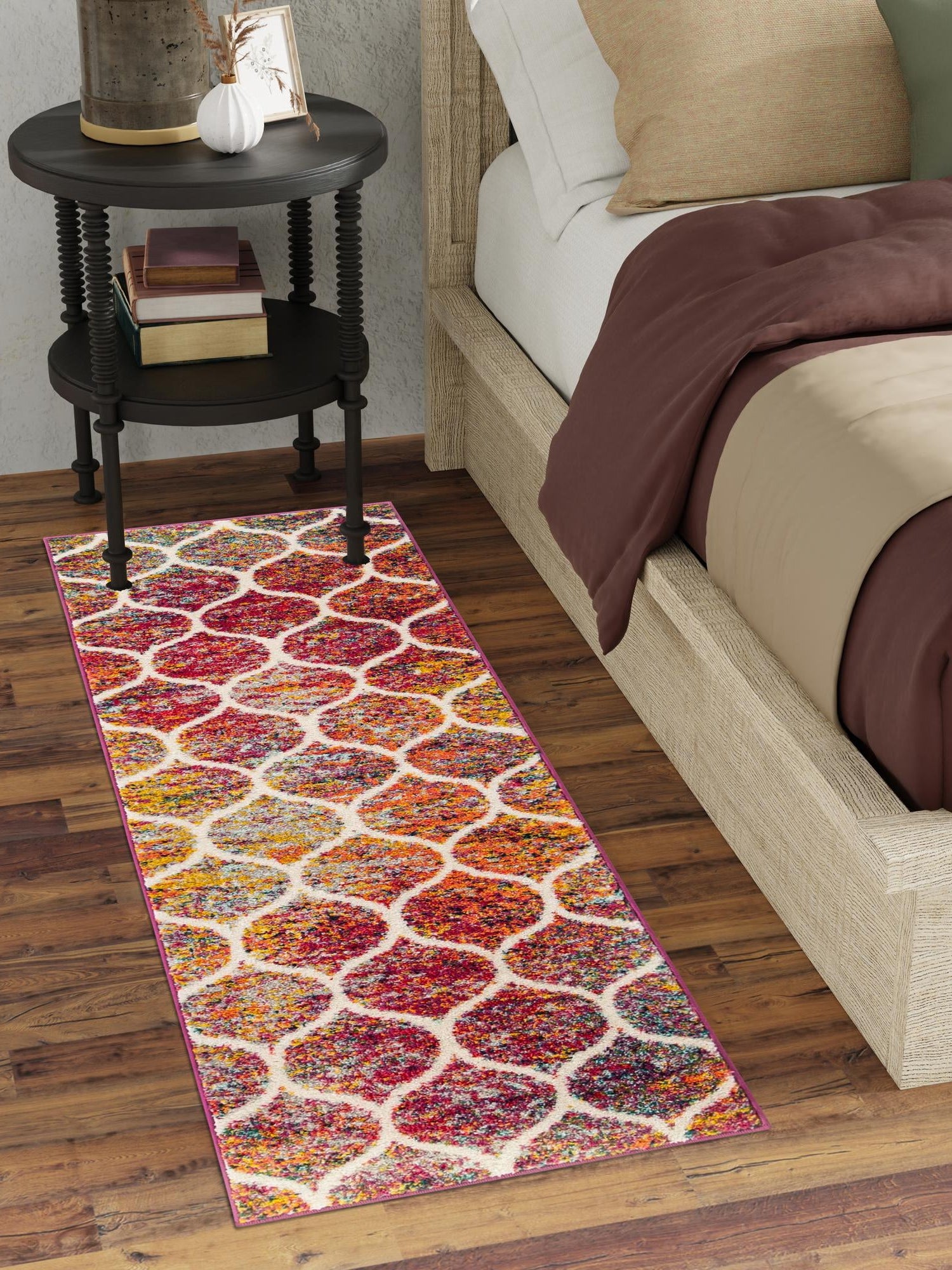 Multicolor 2' 7 x 12' Trellis Frieze Runner Area Rug Geometric Modern Unique Stain Resistant Easy Clean Carpet for Living, Dining, Bedrooms, Office for Sale at Rug Engine