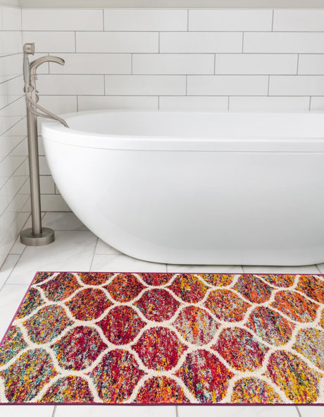 Multicolor 2' 7 x 11' Trellis Frieze Runner Area Rug Geometric Modern Unique Stain Resistant Easy Clean Carpet for Living, Dining, Bedrooms, Office for Sale at Rug Engine