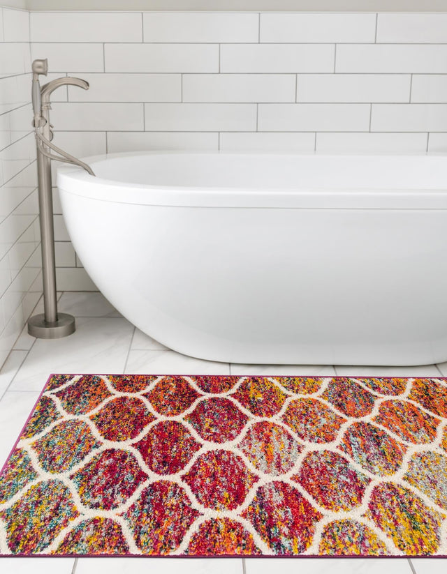 Multicolor 2' 7 x 11' Trellis Frieze Runner Area Rug Geometric Modern Unique Stain Resistant Easy Clean Carpet for Living, Dining, Bedrooms, Office for Sale at Rug Engine
