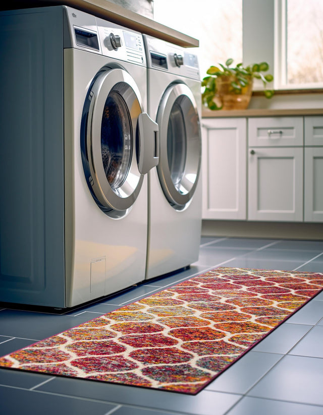 Multicolor 2' 7 x 11' Trellis Frieze Runner Area Rug Geometric Modern Unique Stain Resistant Easy Clean Carpet for Living, Dining, Bedrooms, Office for Sale at Rug Engine