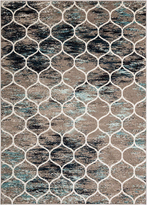 Blue Multicolor 7' 10 x 11' Trellis Frieze Rectangle Area Rug Geometric Modern Unique Stain Resistant Easy Clean Carpet for Living, Dining, Bedrooms, Office for Sale at Rug Engine