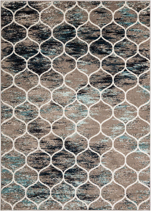 Blue Multicolor 7' 10 x 11' Trellis Frieze Rectangle Area Rug Geometric Modern Unique Stain Resistant Easy Clean Carpet for Living, Dining, Bedrooms, Office for Sale at Rug Engine