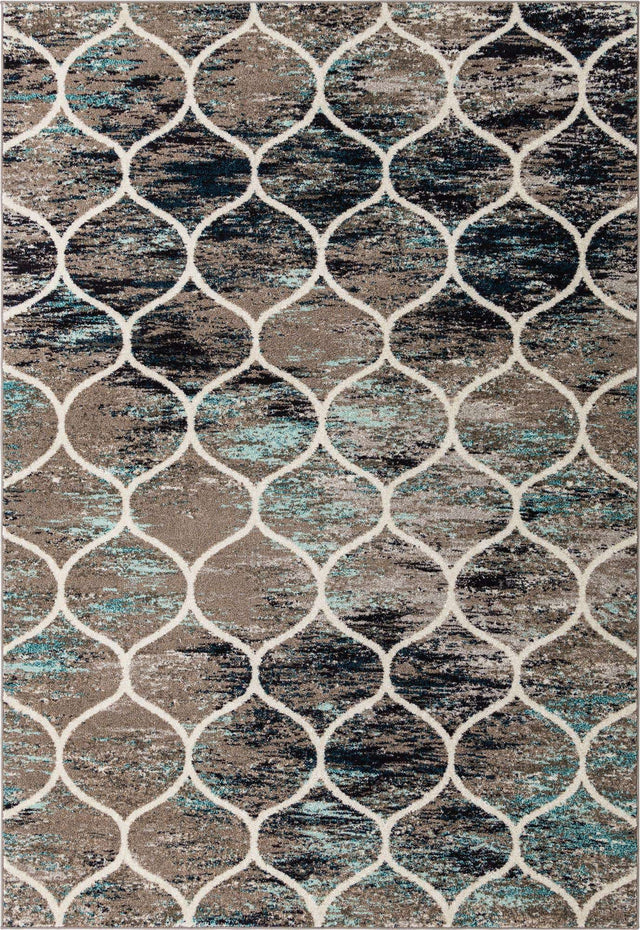 Blue Multicolor 7' 1 x 10' Trellis Frieze Rectangle Area Rug Geometric Modern Unique Stain Resistant Easy Clean Carpet for Living, Dining, Bedrooms, Office for Sale at Rug Engine