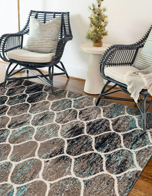 Blue Multicolor 10' x 16' 5 Trellis Frieze Rectangle Area Rug Geometric Modern Unique Stain Resistant Easy Clean Carpet for Living, Dining, Bedrooms, Office for Sale at Rug Engine