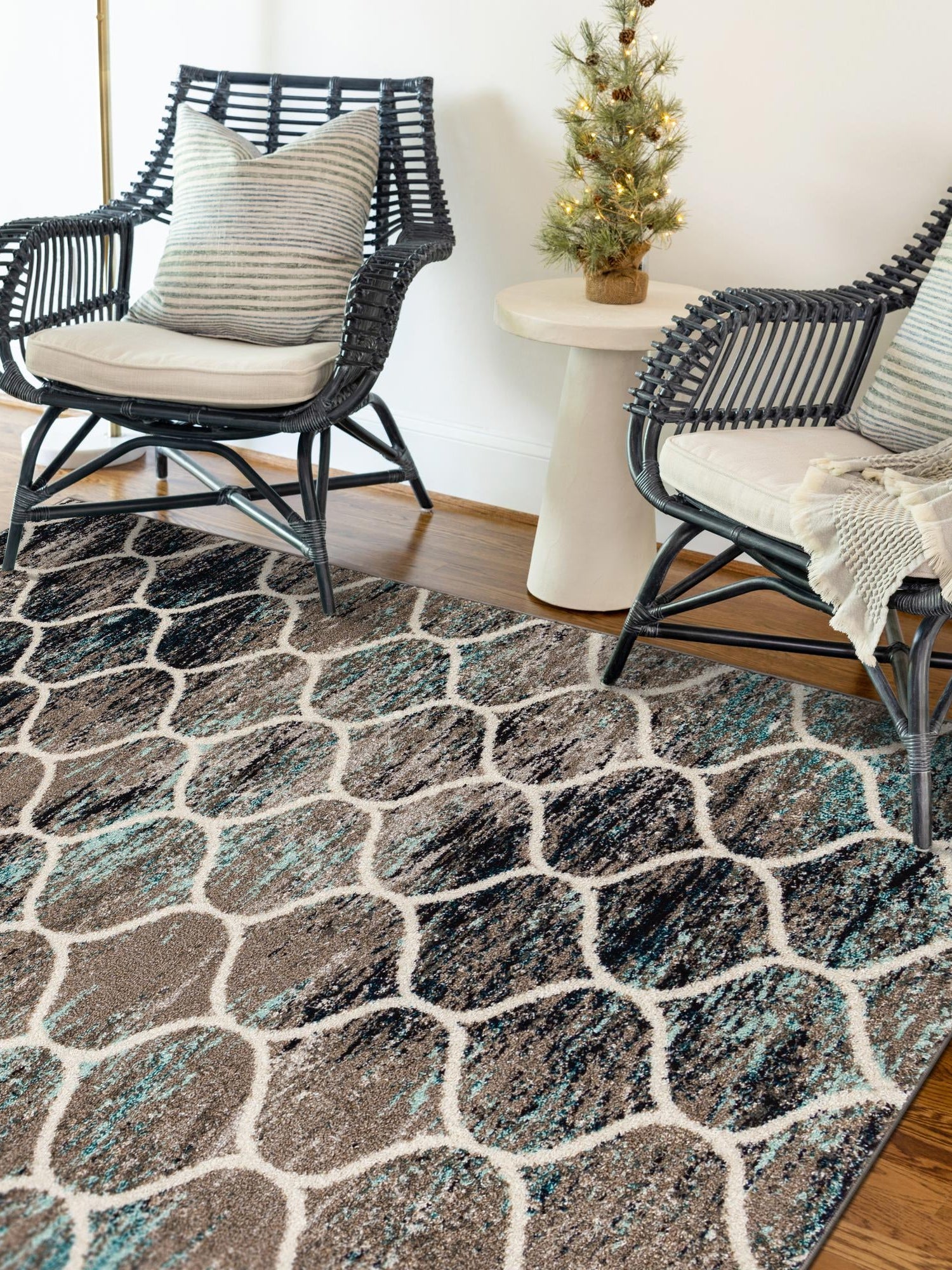 Blue Multicolor 7' 1 x 10' Trellis Frieze Rectangle Area Rug Geometric Modern Unique Stain Resistant Easy Clean Carpet for Living, Dining, Bedrooms, Office for Sale at Rug Engine