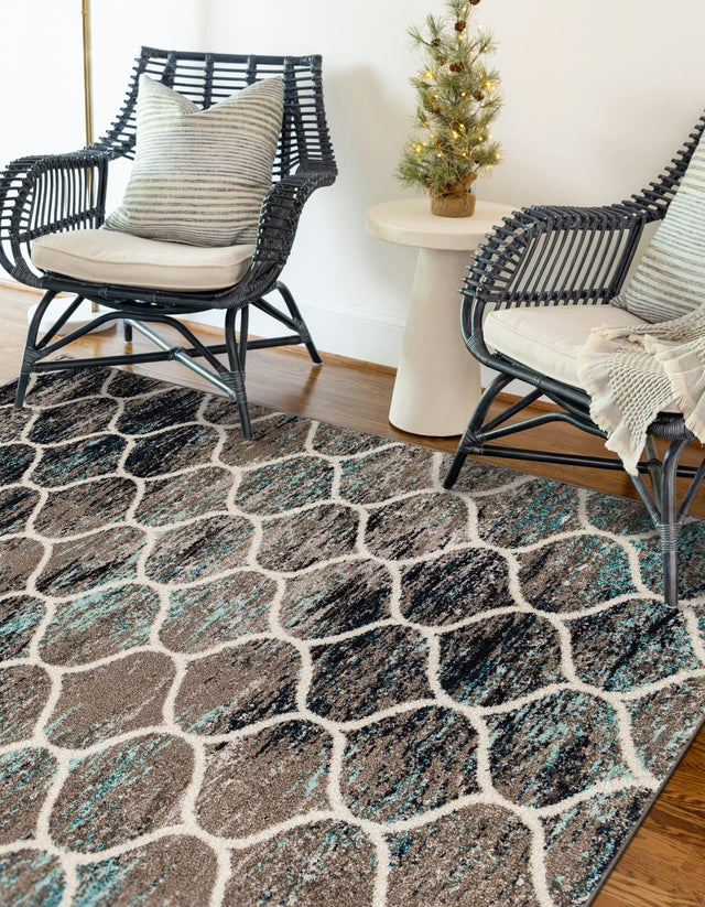 Blue Multicolor 7' 1 x 10' Trellis Frieze Rectangle Area Rug Geometric Modern Unique Stain Resistant Easy Clean Carpet for Living, Dining, Bedrooms, Office for Sale at Rug Engine