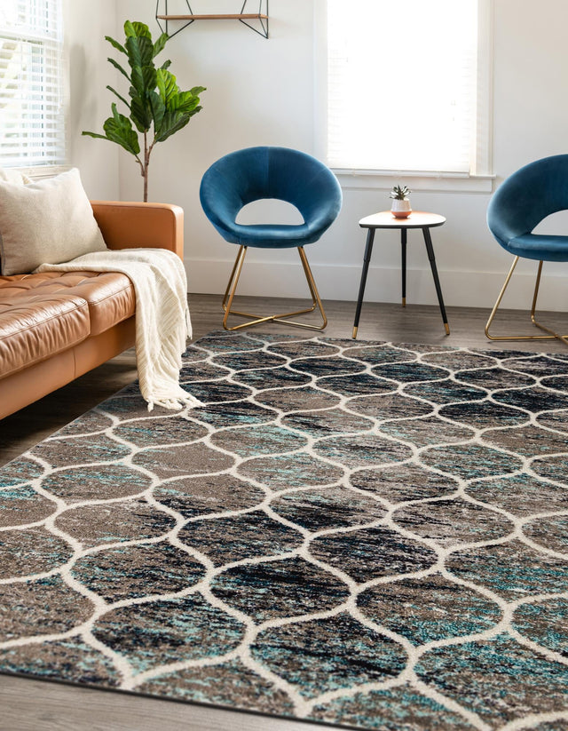 Blue Multicolor 2' x 3' 1 Trellis Frieze Rectangle Area Rug Geometric Modern Unique Stain Resistant Easy Clean Carpet for Living, Dining, Bedrooms, Office for Sale at Rug Engine