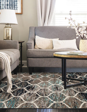 Blue Multicolor 9' x 12' Trellis Frieze Rectangle Area Rug Geometric Modern Unique Stain Resistant Easy Clean Carpet for Living, Dining, Bedrooms, Office for Sale at Rug Engine