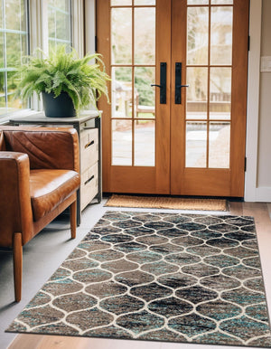 Blue Multicolor 10' x 14' 1 Trellis Frieze Rectangle Area Rug Geometric Modern Unique Stain Resistant Easy Clean Carpet for Living, Dining, Bedrooms, Office for Sale at Rug Engine