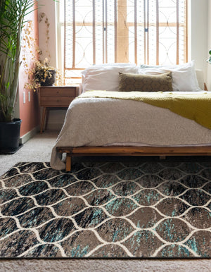 Blue Multicolor 6' 1 x 9' Trellis Frieze Rectangle Area Rug Geometric Modern Unique Stain Resistant Easy Clean Carpet for Living, Dining, Bedrooms, Office for Sale at Rug Engine