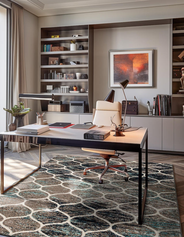 Blue Multicolor 10' x 14' 1 Trellis Frieze Rectangle Area Rug Geometric Modern Unique Stain Resistant Easy Clean Carpet for Living, Dining, Bedrooms, Office for Sale at Rug Engine