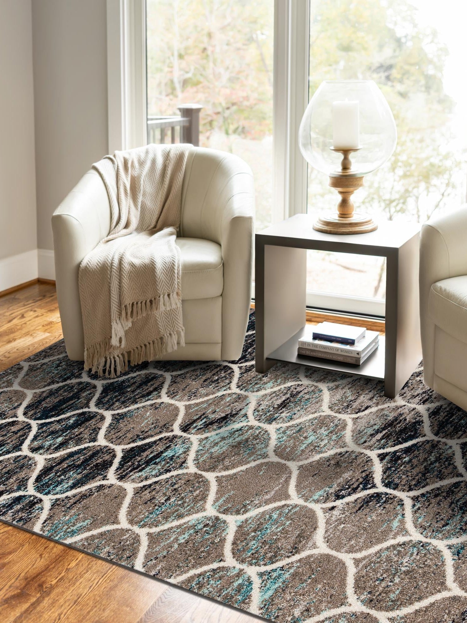 Blue Multicolor 9' x 12' Trellis Frieze Rectangle Area Rug Geometric Modern Unique Stain Resistant Easy Clean Carpet for Living, Dining, Bedrooms, Office for Sale at Rug Engine