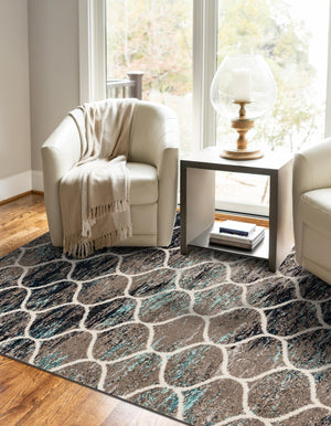 Blue Multicolor 9' x 12' Trellis Frieze Rectangle Area Rug Geometric Modern Unique Stain Resistant Easy Clean Carpet for Living, Dining, Bedrooms, Office for Sale at Rug Engine