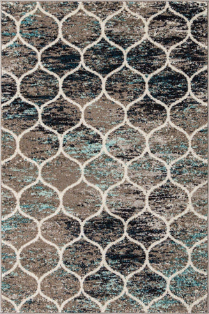 Blue Multicolor 4' 1 x 6' 1 Trellis Frieze Rectangle Area Rug Geometric Modern Unique Stain Resistant Easy Clean Carpet for Living, Dining, Bedrooms, Office for Sale at Rug Engine