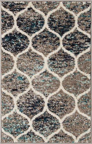 Blue Multicolor 2' x 3' 1 Trellis Frieze Rectangle Area Rug Geometric Modern Unique Stain Resistant Easy Clean Carpet for Living, Dining, Bedrooms, Office for Sale at Rug Engine