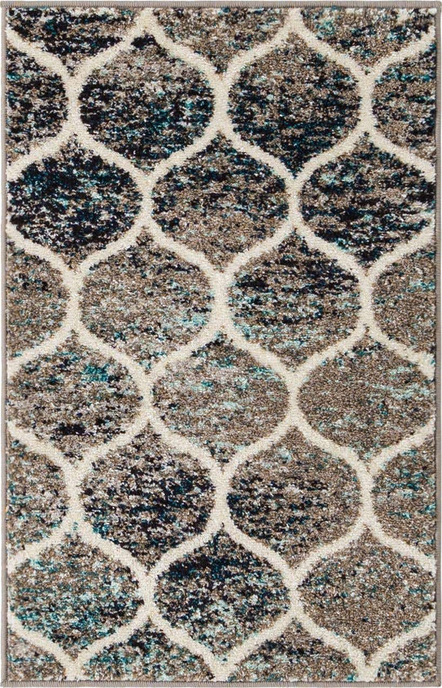 Blue Multicolor 2' x 3' 1 Trellis Frieze Rectangle Area Rug Geometric Modern Unique Stain Resistant Easy Clean Carpet for Living, Dining, Bedrooms, Office for Sale at Rug Engine