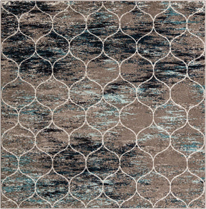 Blue Multicolor 7' 10 x 7' 10 Trellis Frieze Square Area Rug Geometric Modern Unique Stain Resistant Easy Clean Carpet for Living, Dining, Bedrooms, Office for Sale at Rug Engine