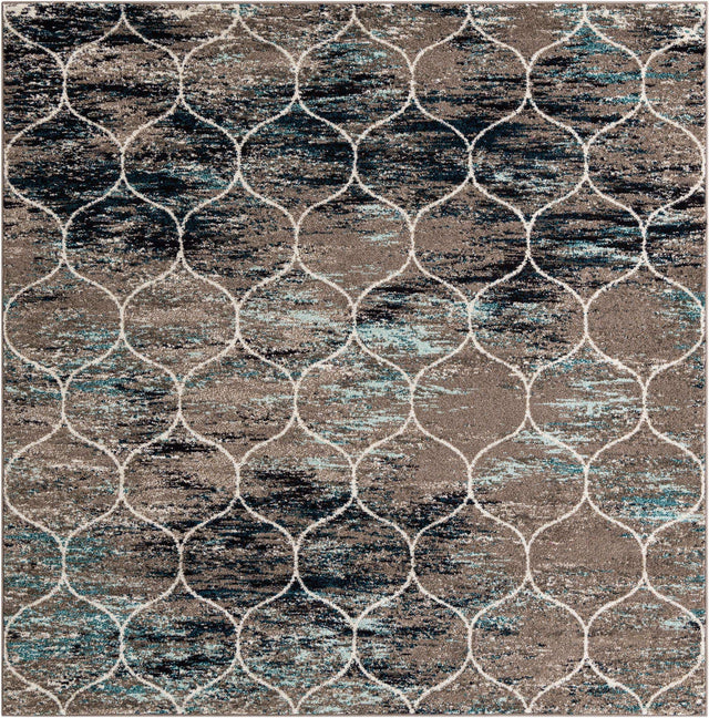 Blue Multicolor 7' 10 x 7' 10 Trellis Frieze Square Area Rug Geometric Modern Unique Stain Resistant Easy Clean Carpet for Living, Dining, Bedrooms, Office for Sale at Rug Engine