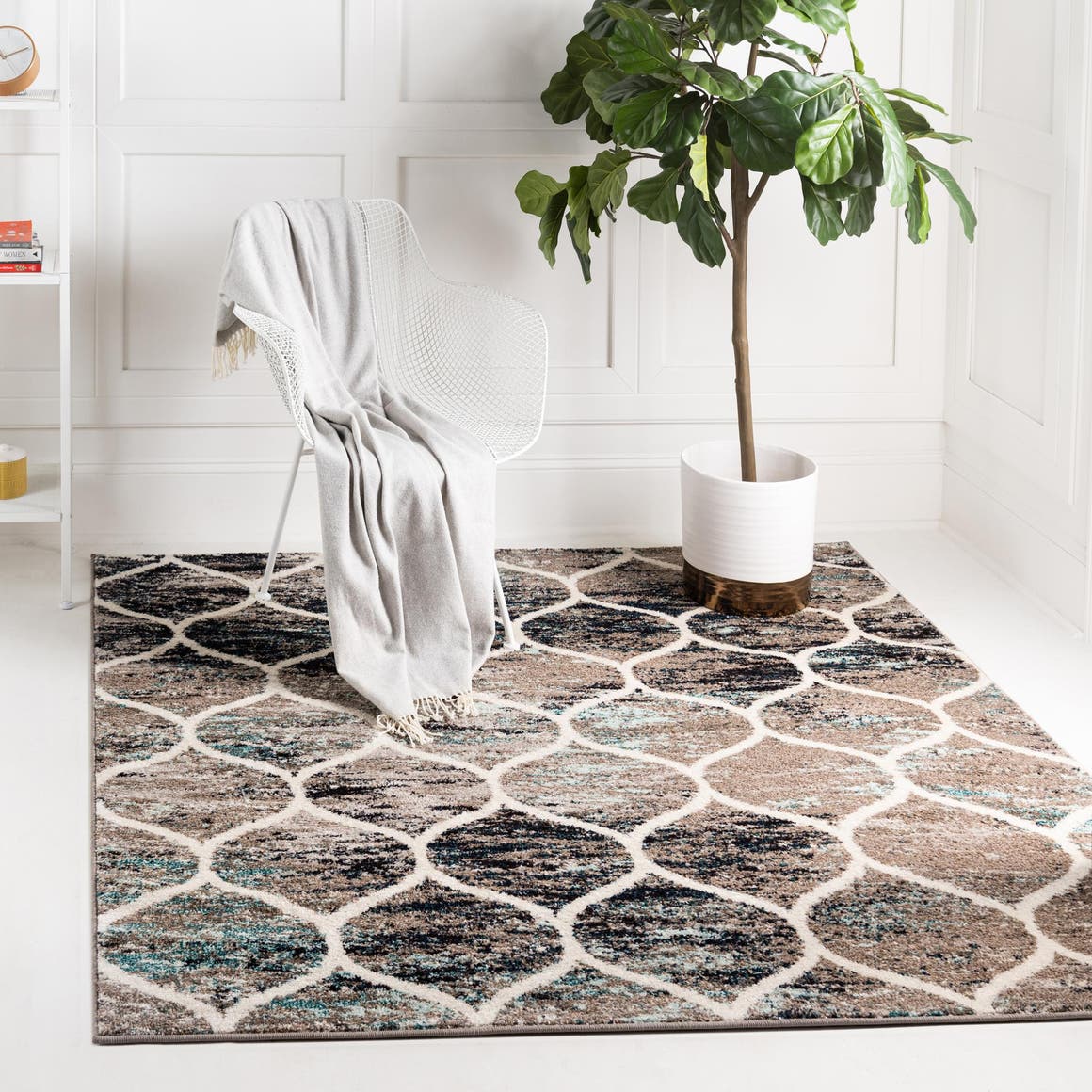Blue Multicolor 5' 3 x 5' 3 Trellis Frieze Square Area Rug Geometric Modern Unique Stain Resistant Easy Clean Carpet for Living, Dining, Bedrooms, Office for Sale at Rug Engine