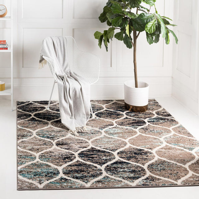 Blue Multicolor 3' 1 x 3' 1 Trellis Frieze Square Area Rug Geometric Modern Unique Stain Resistant Easy Clean Carpet for Living, Dining, Bedrooms, Office for Sale at Rug Engine
