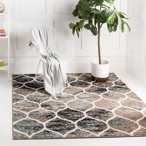 Blue Multicolor 7' 10 x 7' 10 Trellis Frieze Square Area Rug Geometric Modern Unique Stain Resistant Easy Clean Carpet for Living, Dining, Bedrooms, Office for Sale at Rug Engine