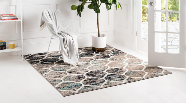 Blue Multicolor 3' 1 x 3' 1 Trellis Frieze Square Area Rug Geometric Modern Unique Stain Resistant Easy Clean Carpet for Living, Dining, Bedrooms, Office for Sale at Rug Engine