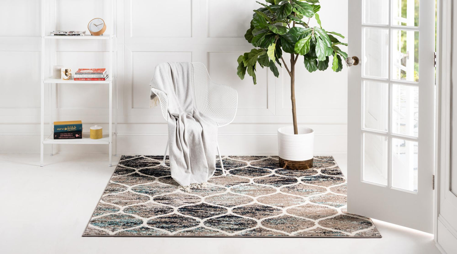 Blue Multicolor 10' x 10' Trellis Frieze Square Area Rug Geometric Modern Unique Stain Resistant Easy Clean Carpet for Living, Dining, Bedrooms, Office for Sale at Rug Engine