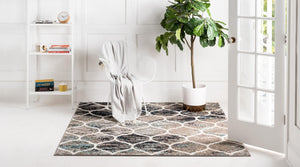 Blue Multicolor 10' x 10' Trellis Frieze Square Area Rug Geometric Modern Unique Stain Resistant Easy Clean Carpet for Living, Dining, Bedrooms, Office for Sale at Rug Engine