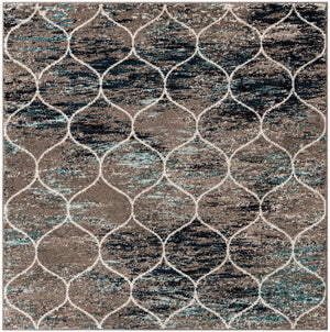 Blue Multicolor 6' 1 x 6' 1 Trellis Frieze Square Area Rug Geometric Modern Unique Stain Resistant Easy Clean Carpet for Living, Dining, Bedrooms, Office for Sale at Rug Engine