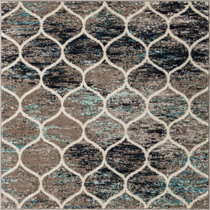 Blue Multicolor 5' 3 x 5' 3 Trellis Frieze Square Area Rug Geometric Modern Unique Stain Resistant Easy Clean Carpet for Living, Dining, Bedrooms, Office for Sale at Rug Engine
