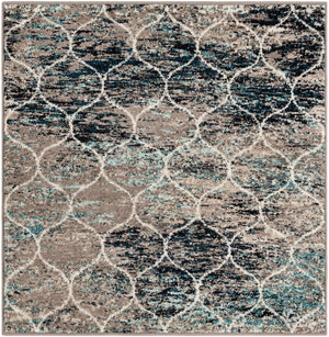Blue Multicolor 4' 1 x 4' 1 Trellis Frieze Square Area Rug Geometric Modern Unique Stain Resistant Easy Clean Carpet for Living, Dining, Bedrooms, Office for Sale at Rug Engine