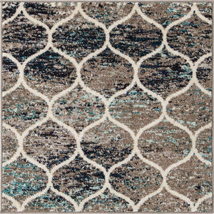 Blue Multicolor 3' 1 x 3' 1 Trellis Frieze Square Area Rug Geometric Modern Unique Stain Resistant Easy Clean Carpet for Living, Dining, Bedrooms, Office for Sale at Rug Engine