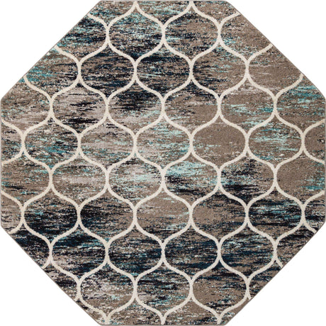Blue Multicolor 7' 10 x 7' 10 Trellis Frieze Octagon Area Rug Geometric Modern Unique Stain Resistant Easy Clean Carpet for Living, Dining, Bedrooms, Office for Sale at Rug Engine