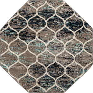 Blue Multicolor 5' 3 x 5' 3 Trellis Frieze Octagon Area Rug Geometric Modern Unique Stain Resistant Easy Clean Carpet for Living, Dining, Bedrooms, Office for Sale at Rug Engine