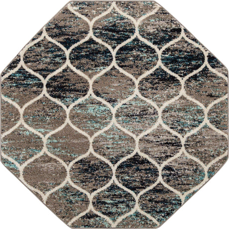 Blue Multicolor 5' 3 x 5' 3 Trellis Frieze Octagon Area Rug Geometric Modern Unique Stain Resistant Easy Clean Carpet for Living, Dining, Bedrooms, Office for Sale at Rug Engine
