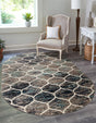 Blue Multicolor 7' 1 x 10' Trellis Frieze Oval Area Rug Geometric Modern Unique Stain Resistant Easy Clean Carpet for Living, Dining, Bedrooms, Office for Sale at Rug Engine