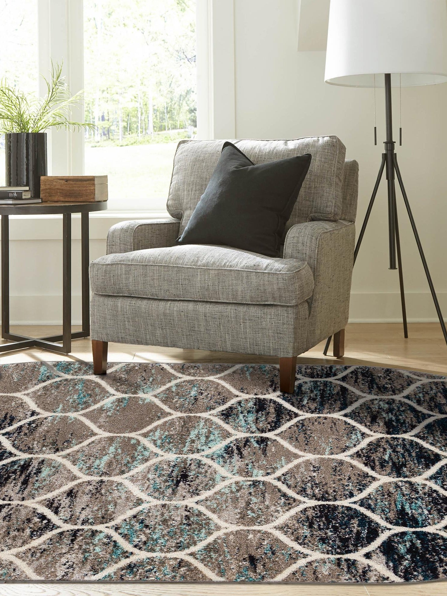 Blue Multicolor 2' x 3' 1 Trellis Frieze Oval Area Rug Geometric Modern Unique Stain Resistant Easy Clean Carpet for Living, Dining, Bedrooms, Office for Sale at Rug Engine