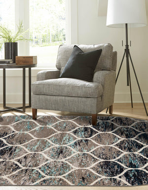 Blue Multicolor 2' x 3' 1 Trellis Frieze Oval Area Rug Geometric Modern Unique Stain Resistant Easy Clean Carpet for Living, Dining, Bedrooms, Office for Sale at Rug Engine