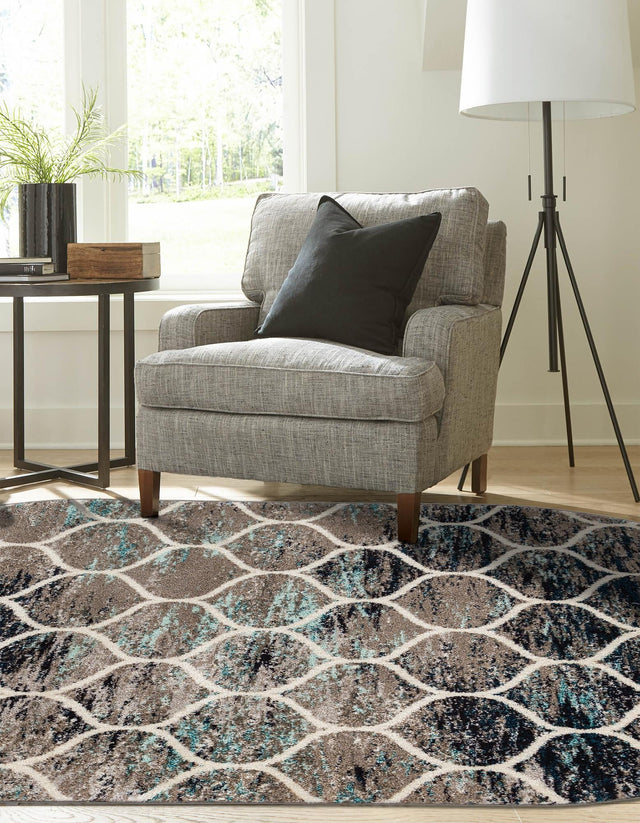 Blue Multicolor 2' x 3' 1 Trellis Frieze Oval Area Rug Geometric Modern Unique Stain Resistant Easy Clean Carpet for Living, Dining, Bedrooms, Office for Sale at Rug Engine