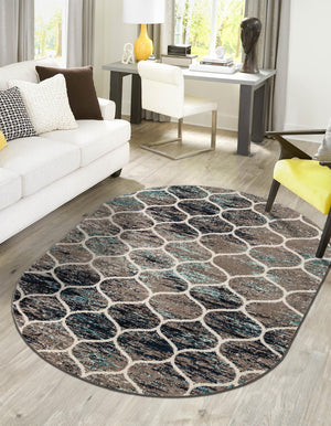 Blue Multicolor 6' 1 x 9' Trellis Frieze Oval Area Rug Geometric Modern Unique Stain Resistant Easy Clean Carpet for Living, Dining, Bedrooms, Office for Sale at Rug Engine