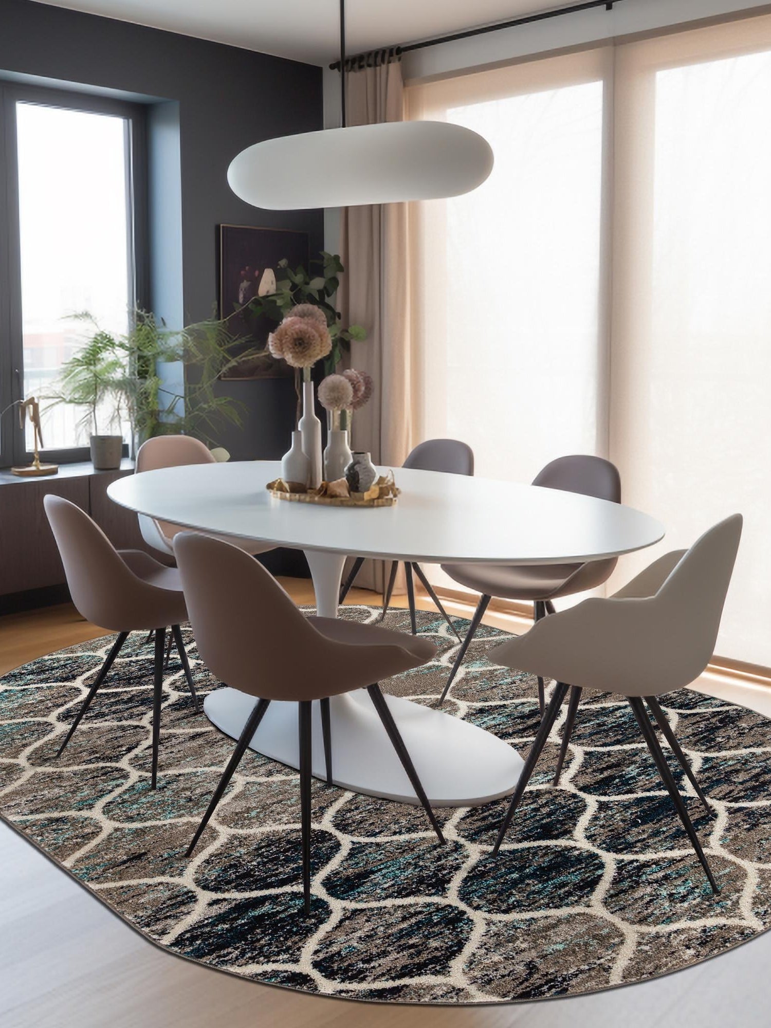 Blue Multicolor 2' x 3' 1 Trellis Frieze Oval Area Rug Geometric Modern Unique Stain Resistant Easy Clean Carpet for Living, Dining, Bedrooms, Office for Sale at Rug Engine