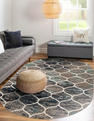 Blue Multicolor 2' x 3' 1 Trellis Frieze Oval Area Rug Geometric Modern Unique Stain Resistant Easy Clean Carpet for Living, Dining, Bedrooms, Office for Sale at Rug Engine
