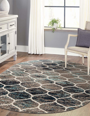Blue Multicolor 5' 3 x 8' Trellis Frieze Oval Area Rug Geometric Modern Unique Stain Resistant Easy Clean Carpet for Living, Dining, Bedrooms, Office for Sale at Rug Engine