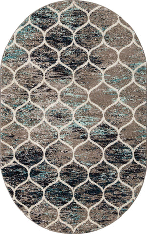 Blue Multicolor 5' 3 x 8' Trellis Frieze Oval Area Rug Geometric Modern Unique Stain Resistant Easy Clean Carpet for Living, Dining, Bedrooms, Office for Sale at Rug Engine