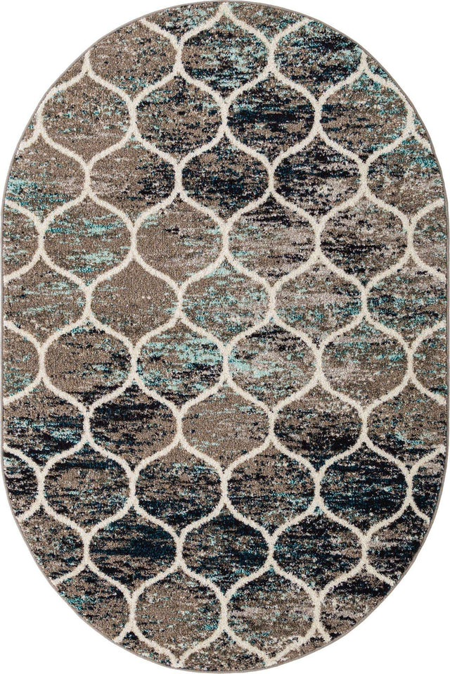 Blue Multicolor 4' 1 x 6' 1 Trellis Frieze Oval Area Rug Geometric Modern Unique Stain Resistant Easy Clean Carpet for Living, Dining, Bedrooms, Office for Sale at Rug Engine